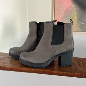 Free People Vagabond Grey Leather Nubuck Heel Booties